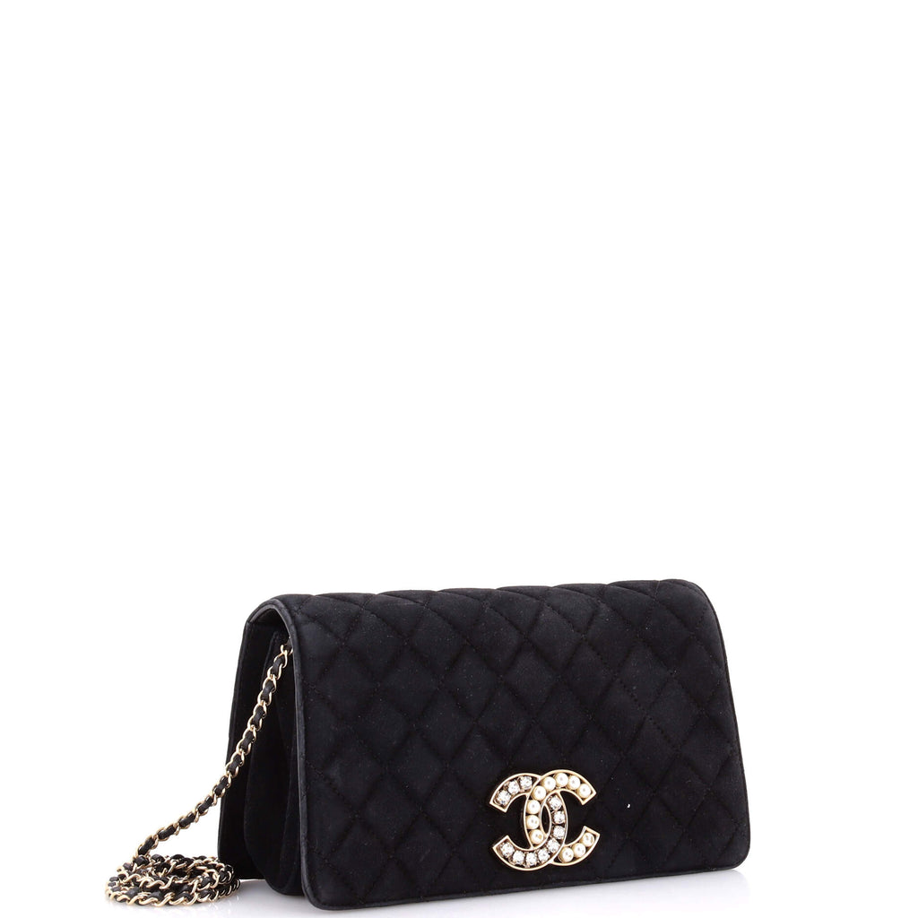 CC Chain Full Flap Bag Quilted Suede with Faux Pearls and Crystals