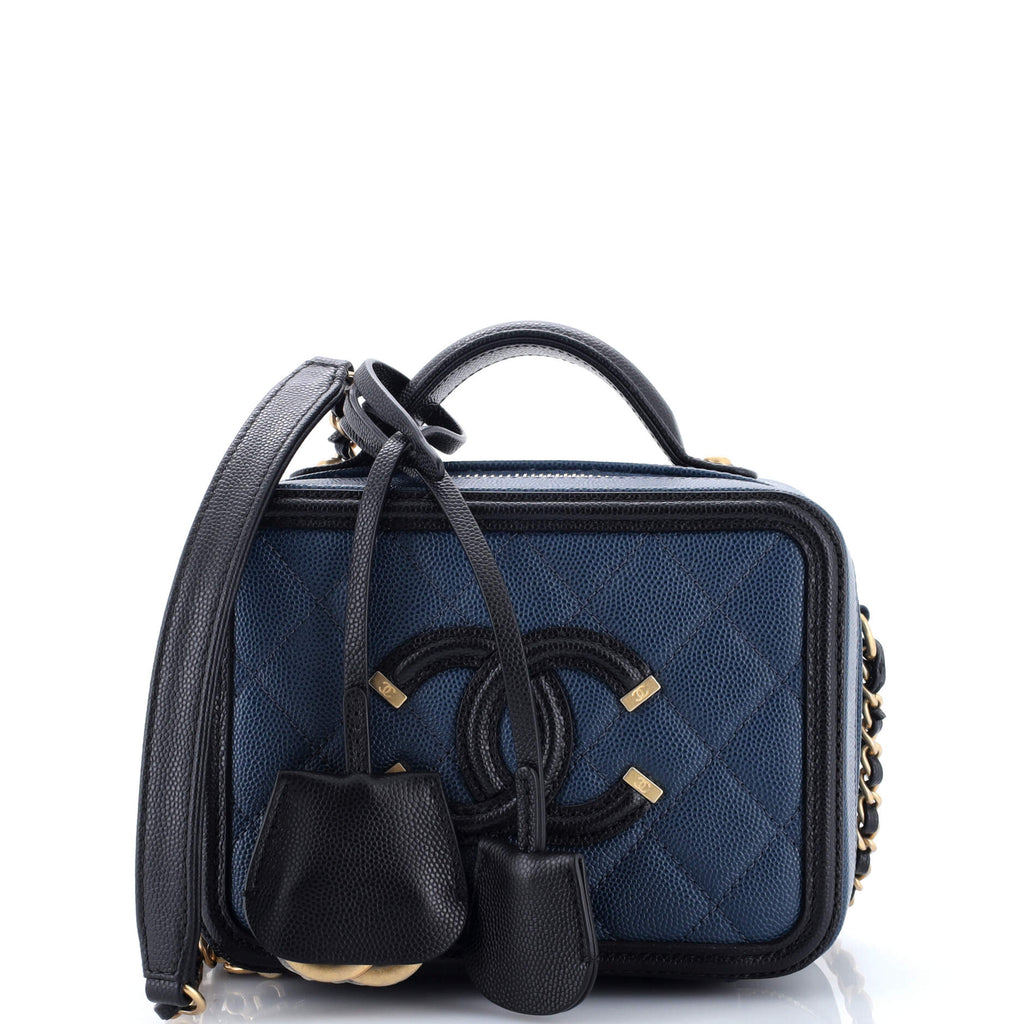 Filigree Vanity Case Quilted Caviar Small