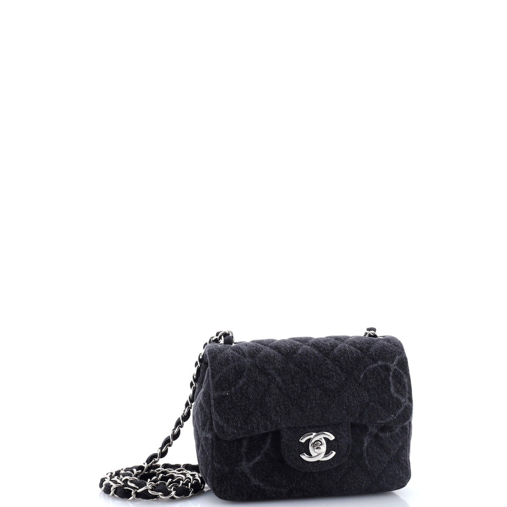 Square Classic Single Flap Bag Quilted CC Printed Denim Mini