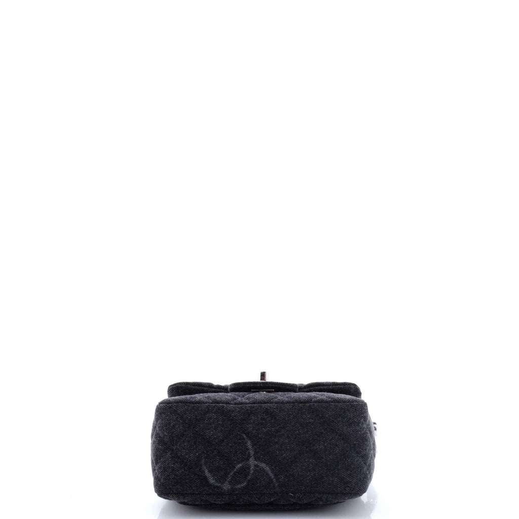 Square Classic Single Flap Bag Quilted CC Printed Denim Mini