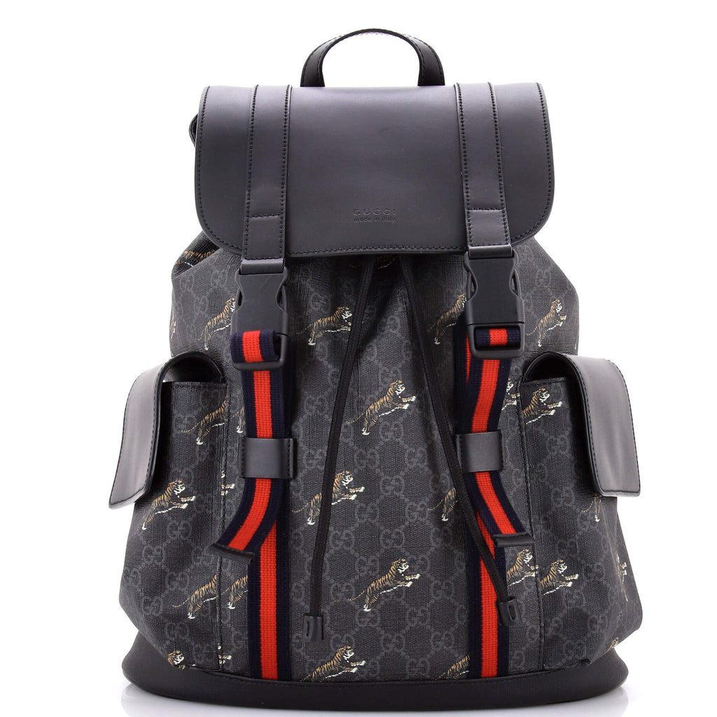 Double Pocket Buckle Backpack Printed GG Coated Canvas Large