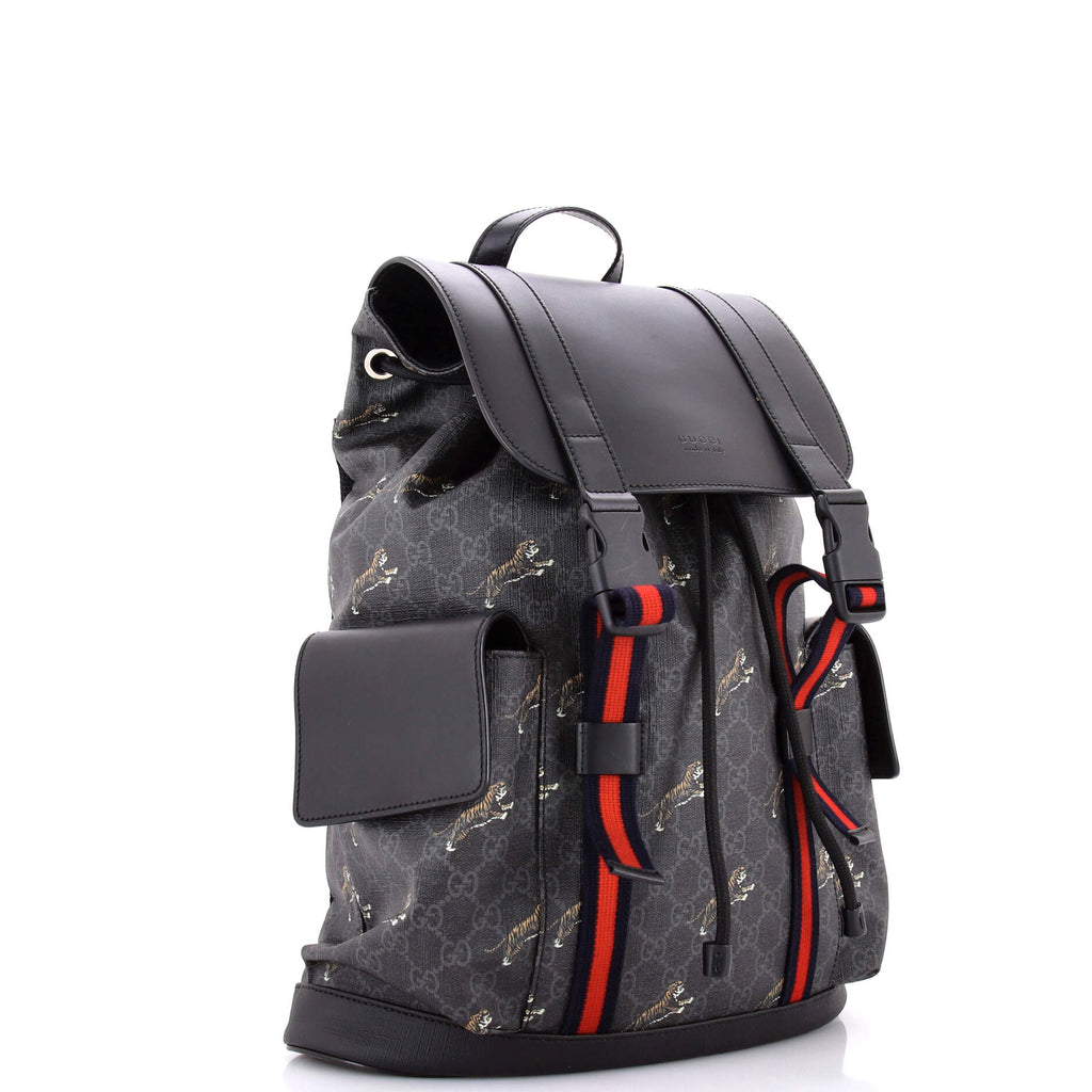 Double Pocket Buckle Backpack Printed GG Coated Canvas Large