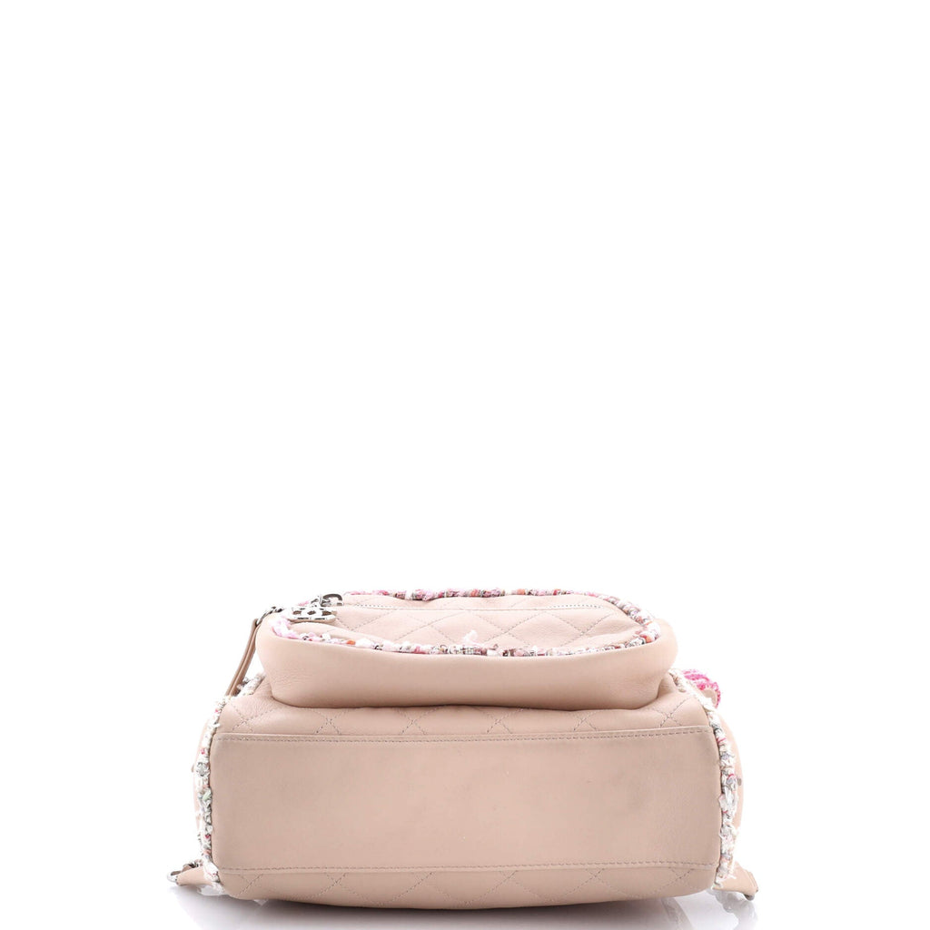 Elegant Trim Backpack Quilted Leather with Tweed Small