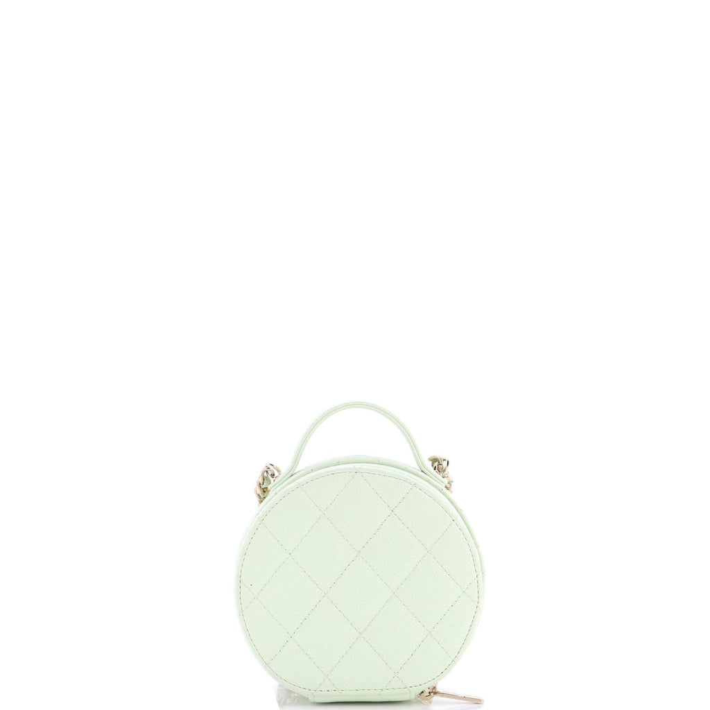 Handle with Care Round Vanity Case with Chain Quilted Caviar Small