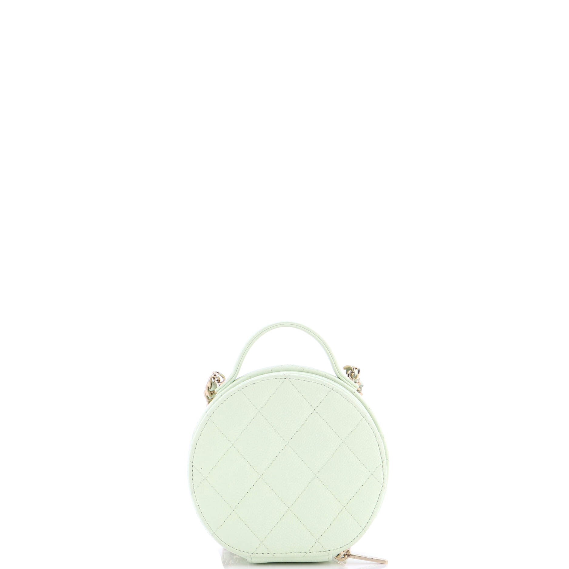 Handle with Care Round Vanity Case with Chain Quilted Caviar Small