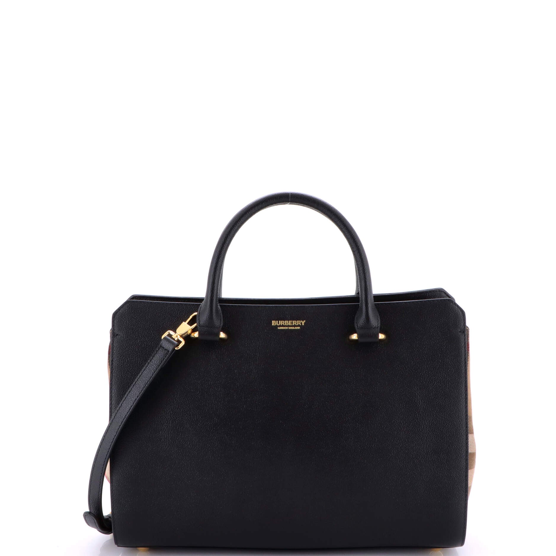 Banwell Tote Leather and House Check Canvas Small