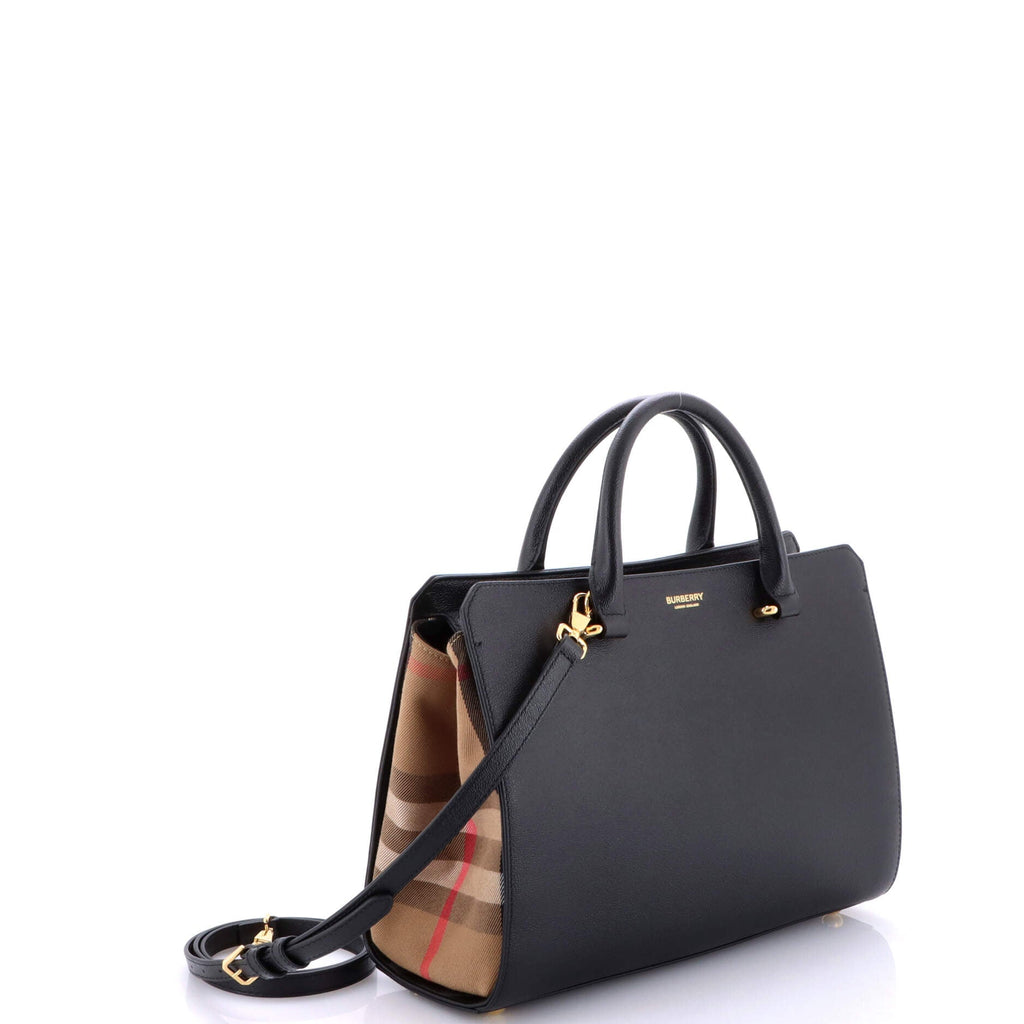 Banwell Tote Leather and House Check Canvas Small