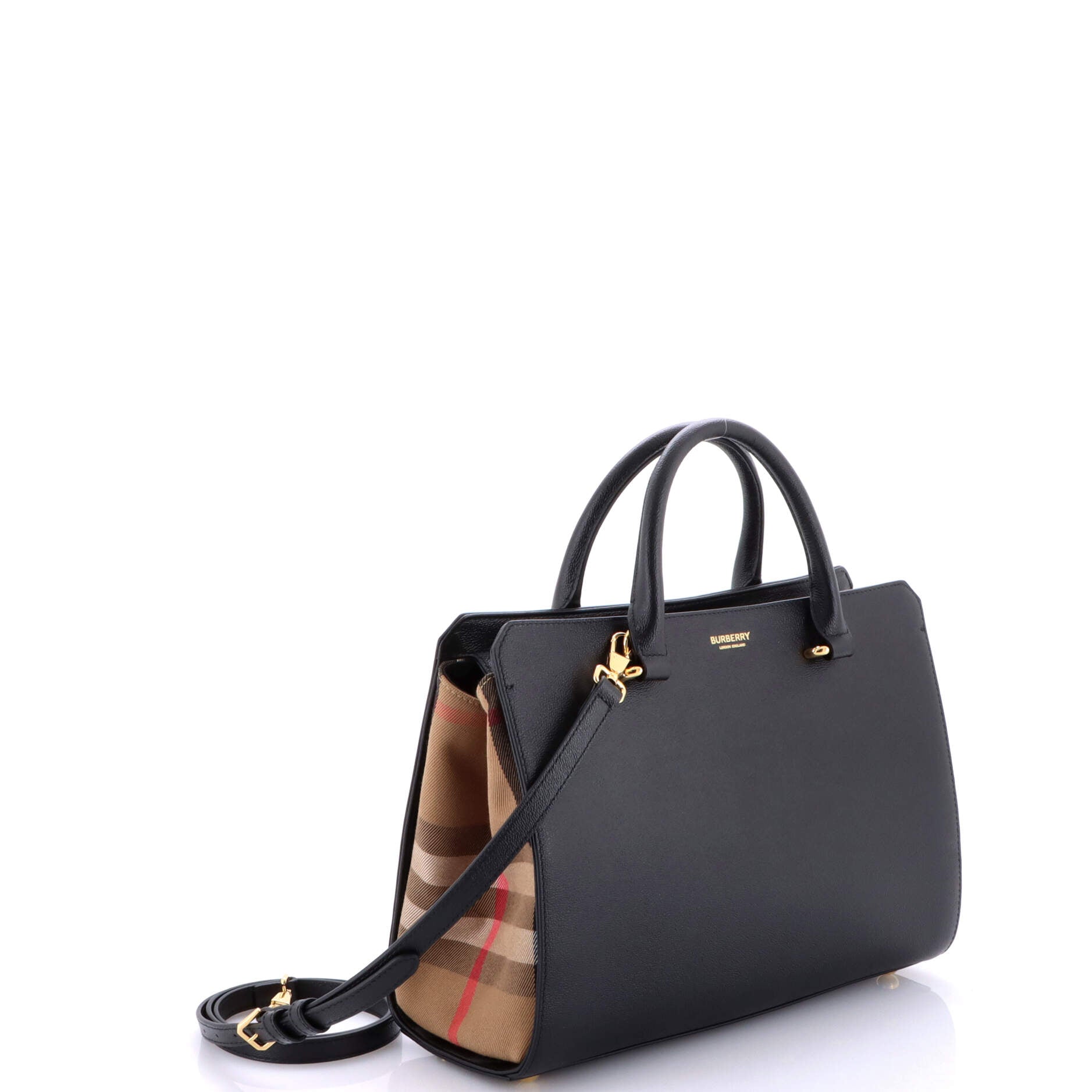 Banwell Tote Leather and House Check Canvas Small