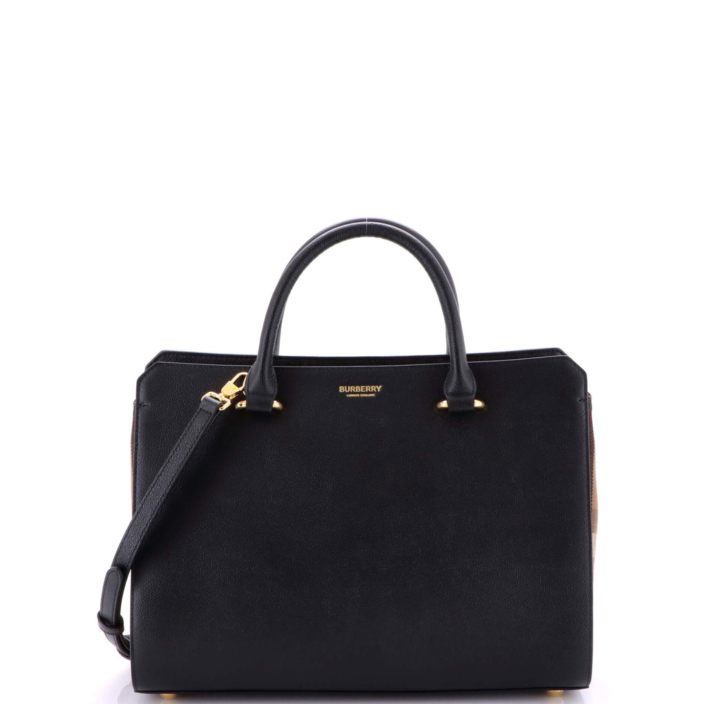 Banwell Tote Leather and House Check Canvas Small