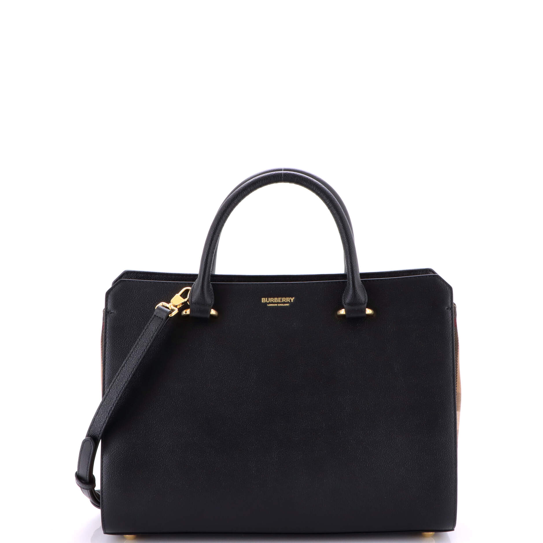 Banwell Tote Leather and House Check Canvas Small