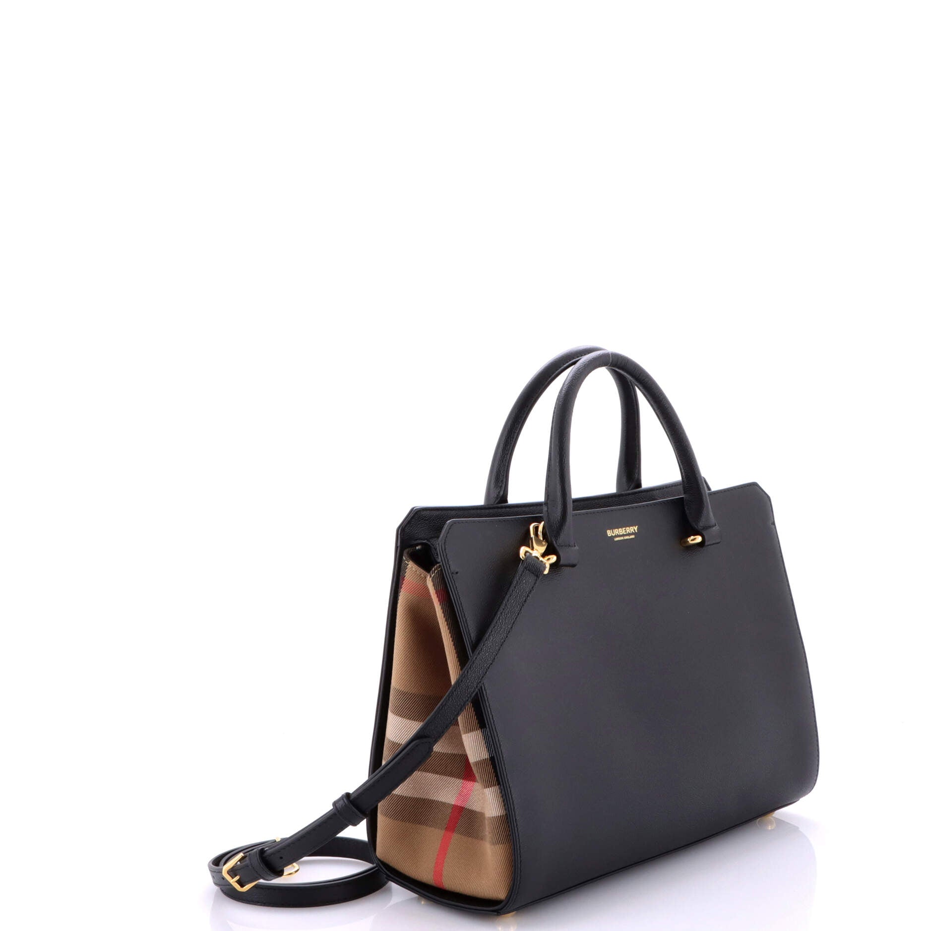 Banwell Tote Leather and House Check Canvas Small