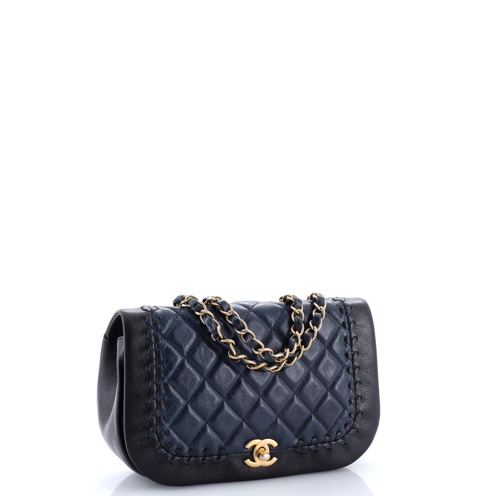 Bicolor Braided Saddle Flap Bag Quilted Lambskin Small