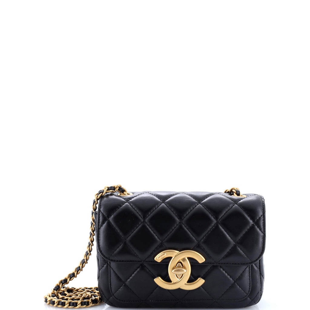 Giant CC Chain Pocket Flap Bag Quilted Lambskin Small