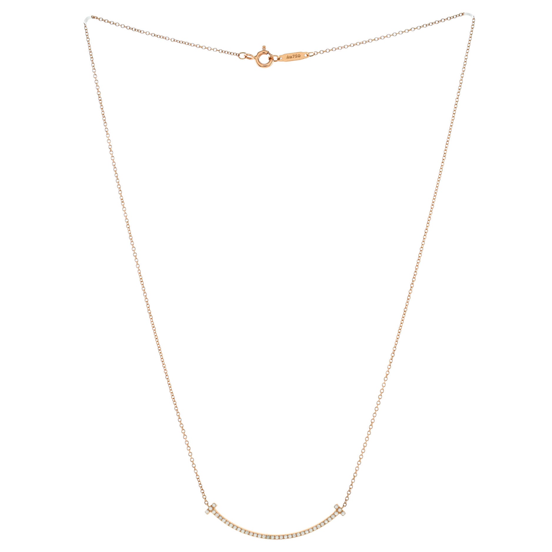 T Smile Pendant Necklace 18K Rose Gold with Diamonds Small