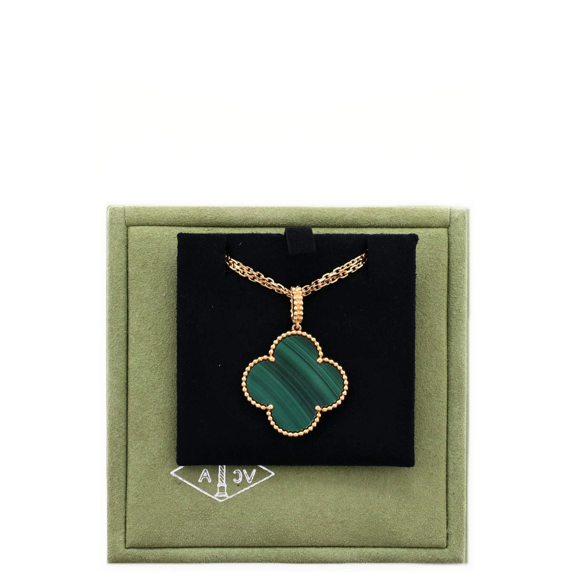 Magic Alhambra Pendant Necklace 18K Yellow Gold and Malachite