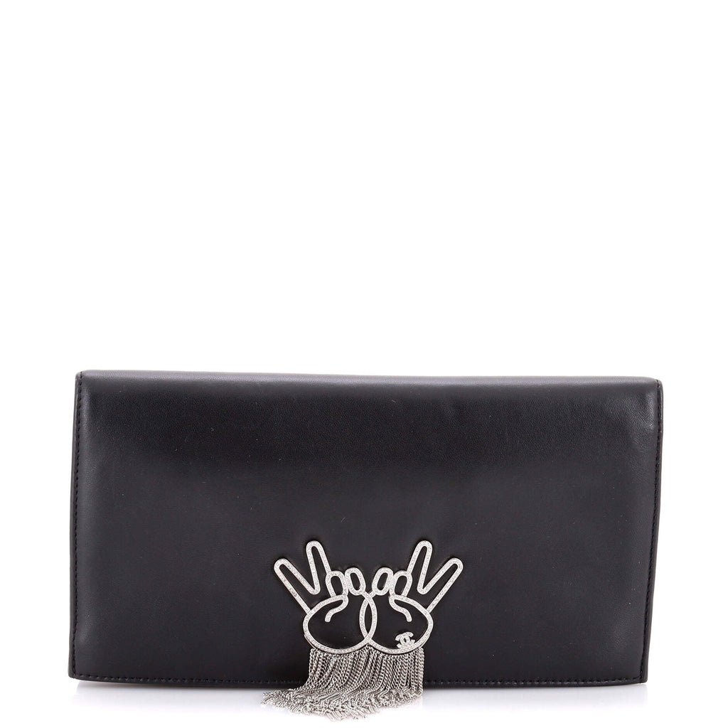 Peace Emoticon Fold Over Clutch Lambskin