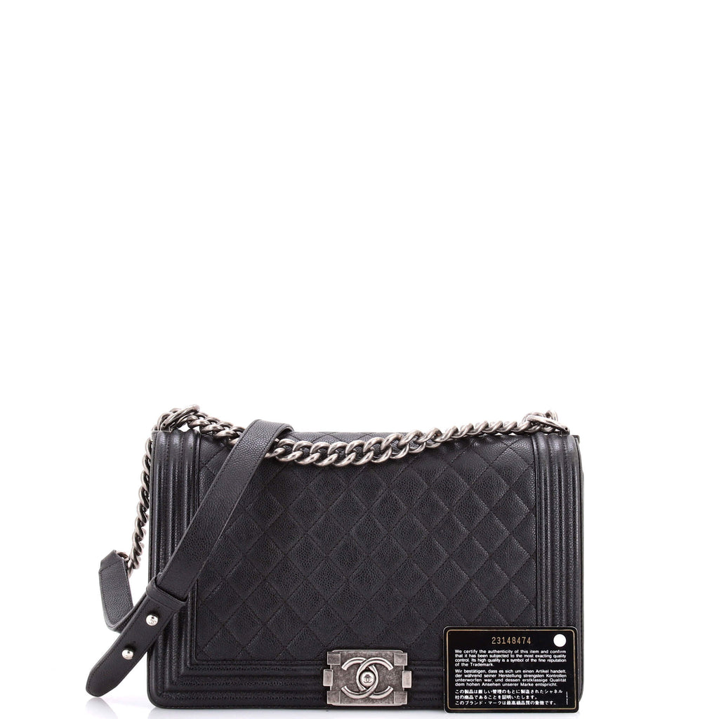 Boy Flap Bag Quilted Caviar New Medium