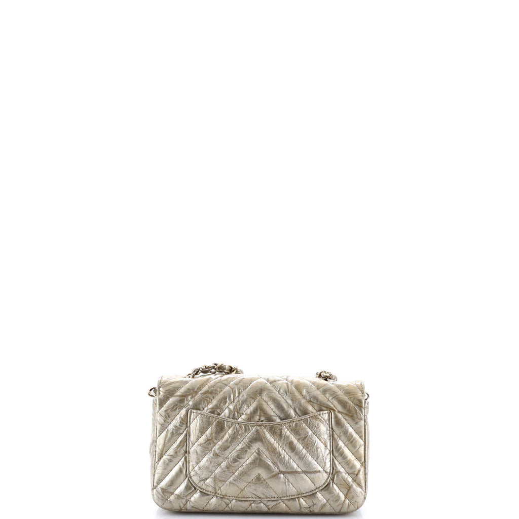 Classic Single Flap Bag Chevron Crumpled Metallic Patent Mini