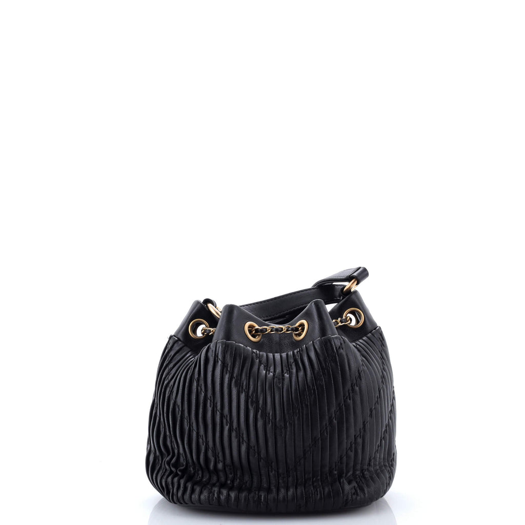 Coco Pleats Drawstring Bag Pleated Crumpled Calfskin Small