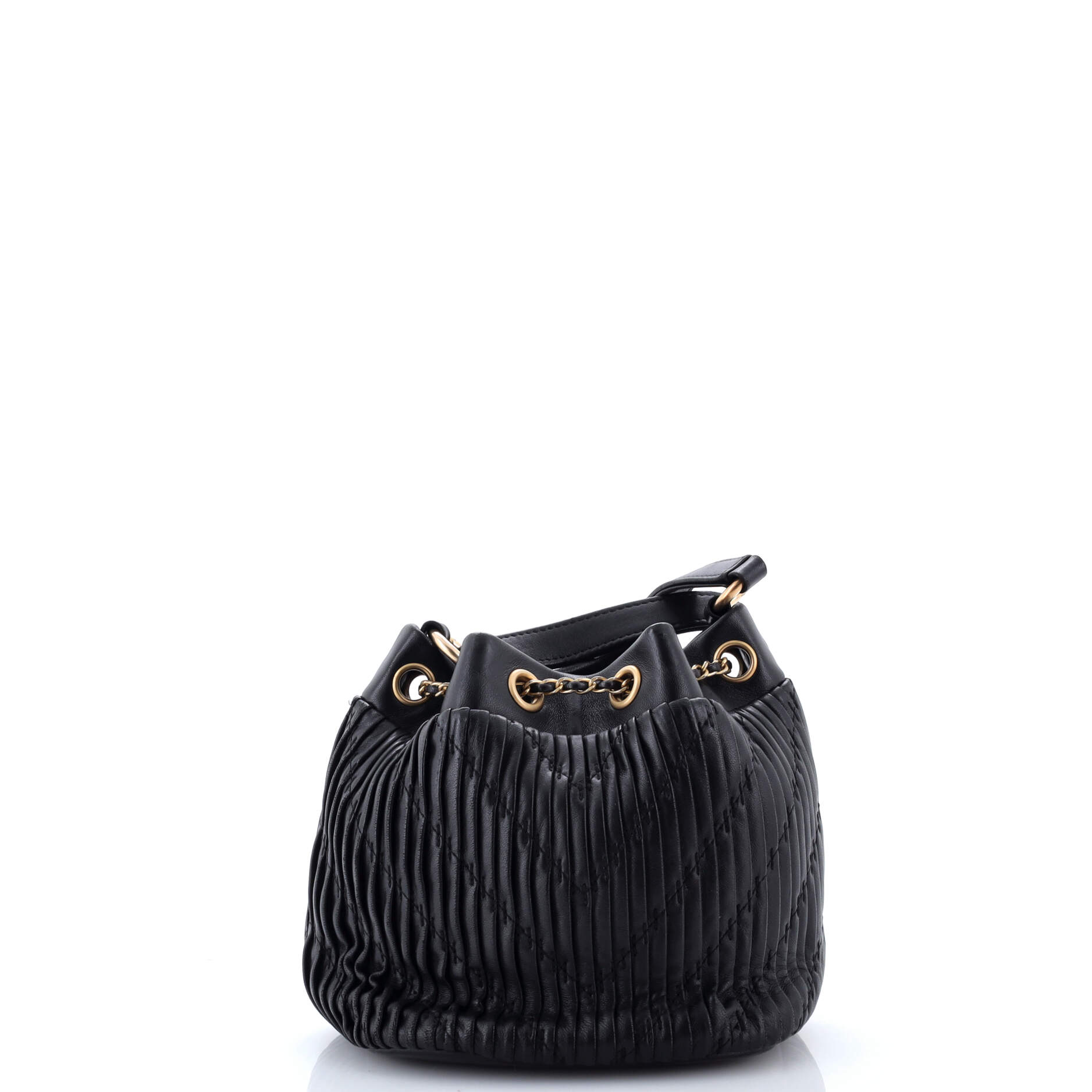 Coco Pleats Drawstring Bag Pleated Crumpled Calfskin Small