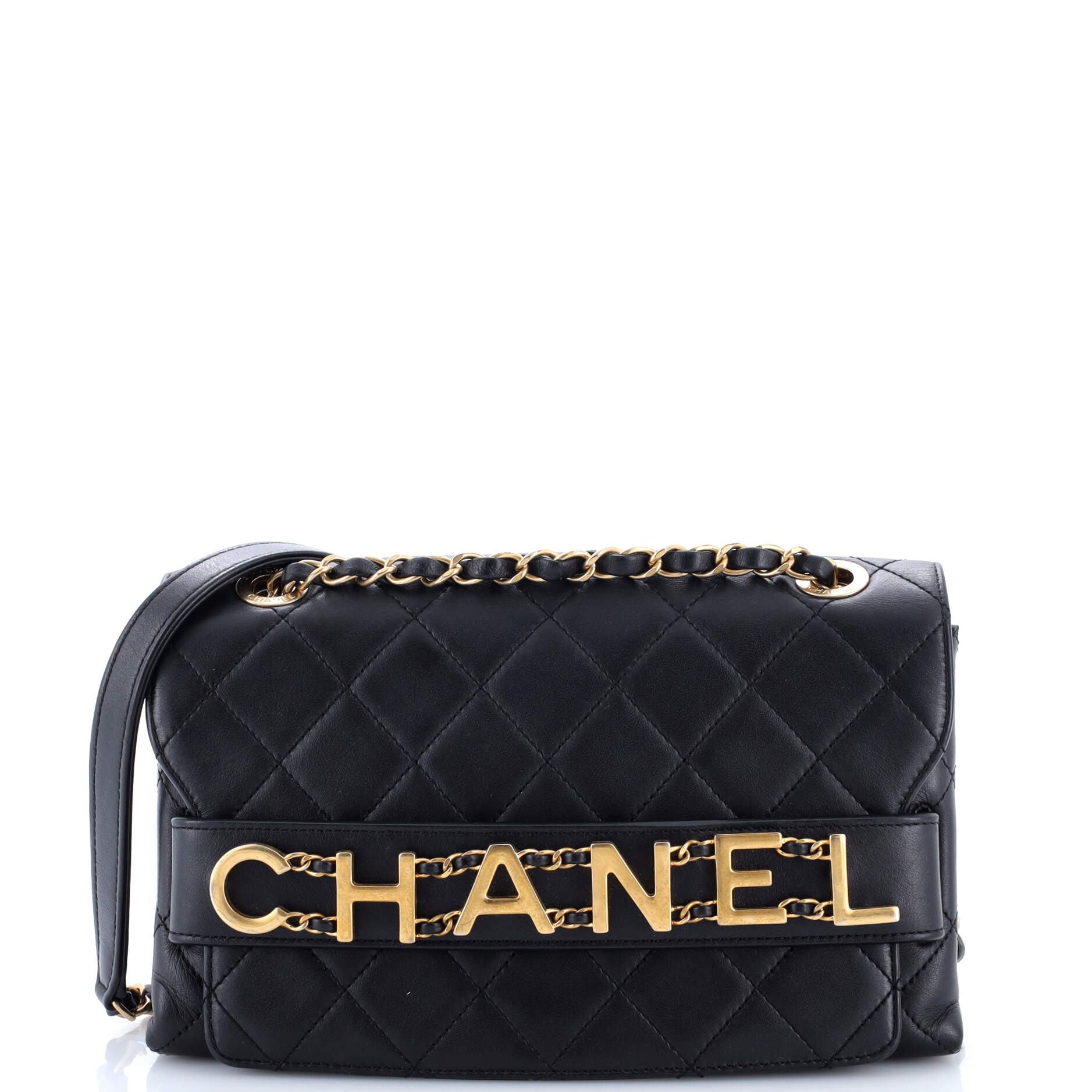 Logo Enchained Flap Bag Quilted Calfskin Medium