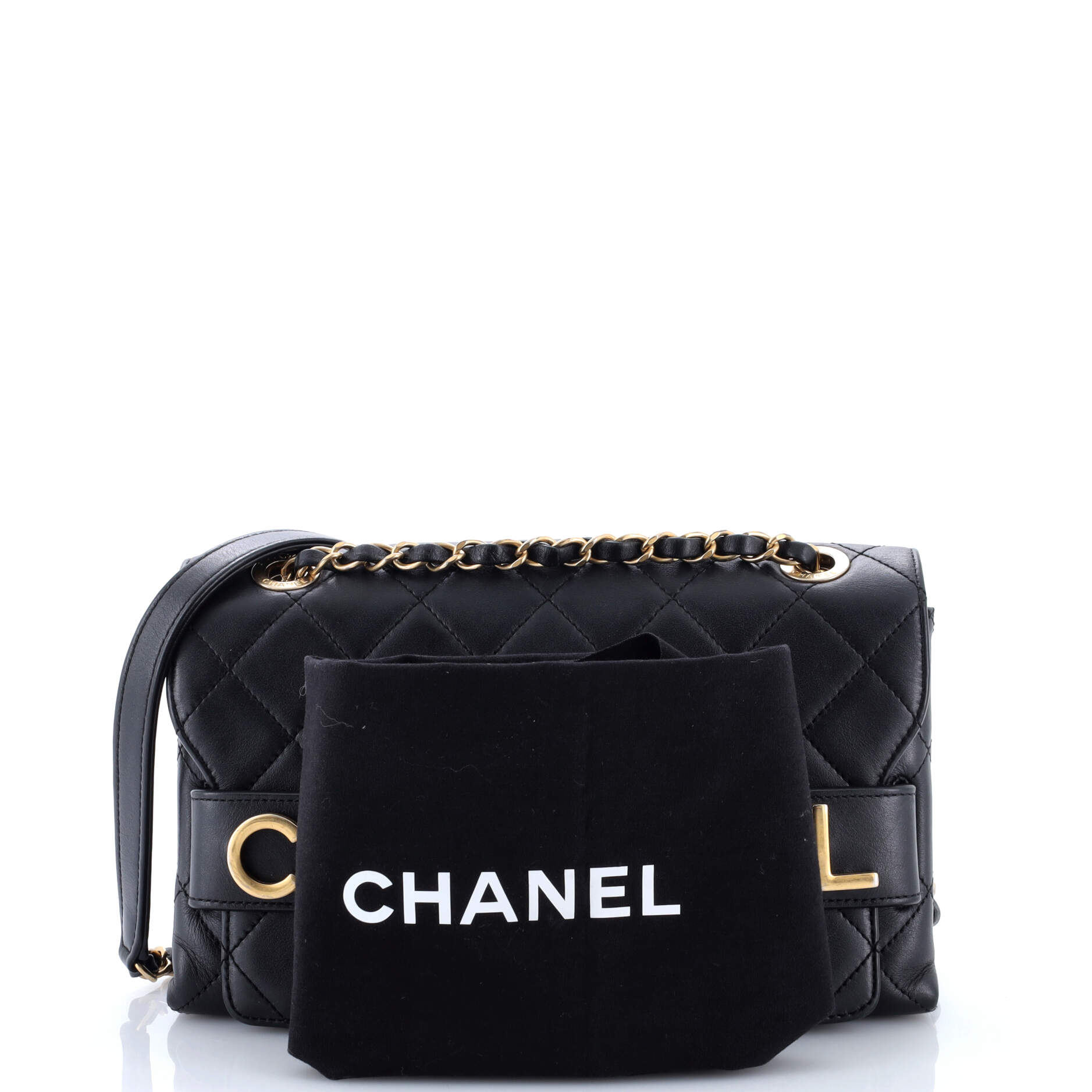 Logo Enchained Flap Bag Quilted Calfskin Medium