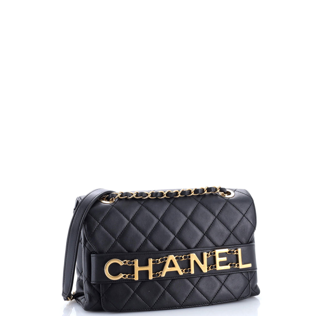 Logo Enchained Flap Bag Quilted Calfskin Medium