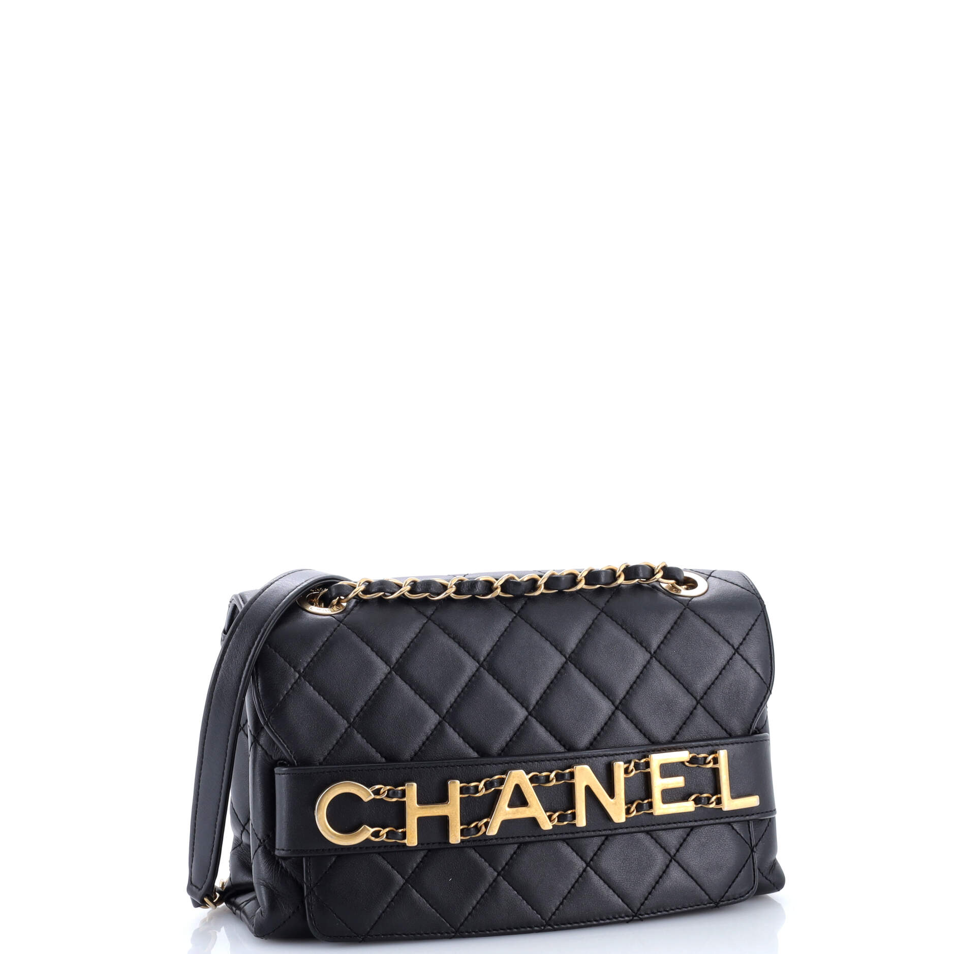 Logo Enchained Flap Bag Quilted Calfskin Medium