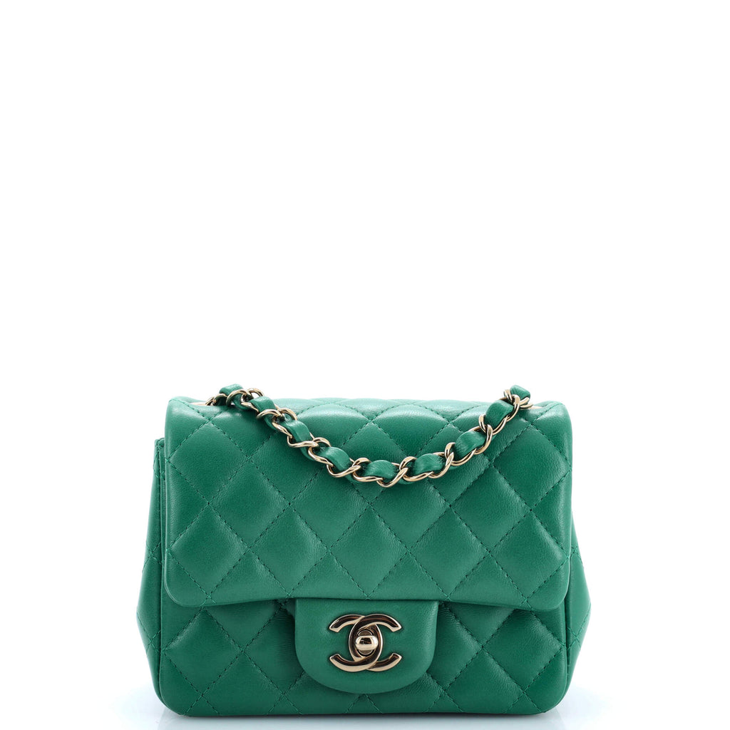 Square Classic Single Flap Bag Quilted Lambskin Mini