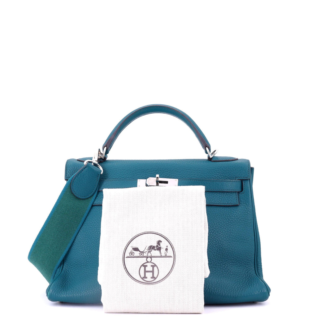 Kelly Amazone Handbag Blue Clemence with Palladium Hardware 32