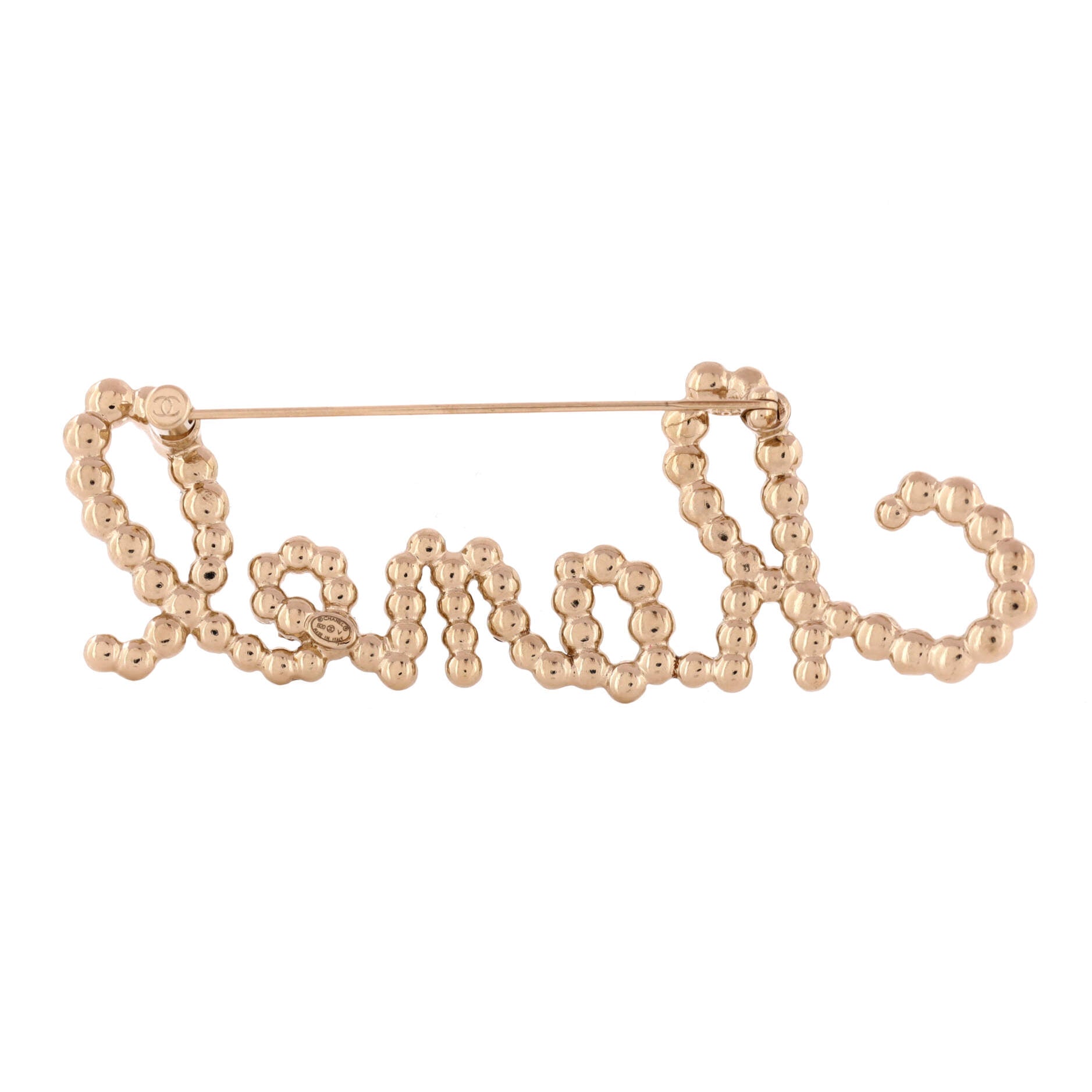 Swirling Logo Brooch Metal with Crystal and Faux Pearls