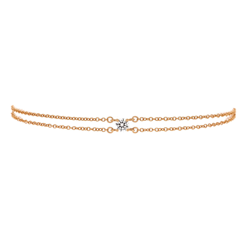 Solitaire Double Chain Bracelet 18K Rose Gold and Diamond
