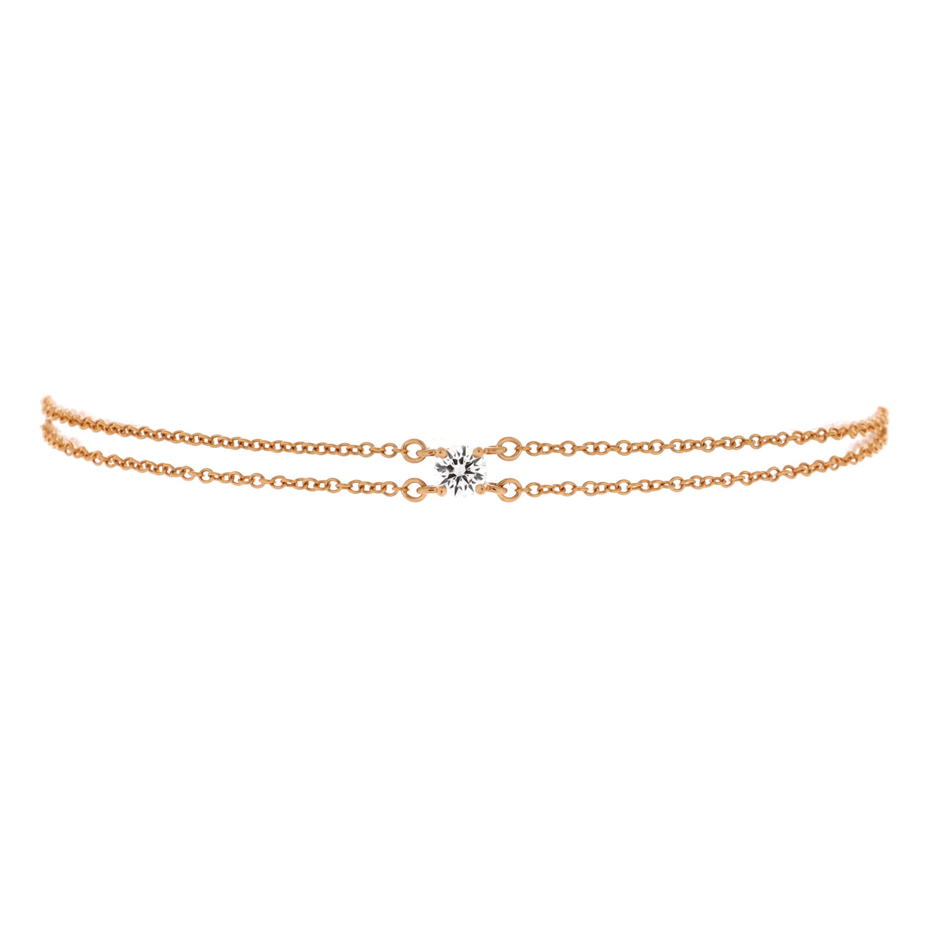 Solitaire Double Chain Bracelet 18K Rose Gold and Diamond