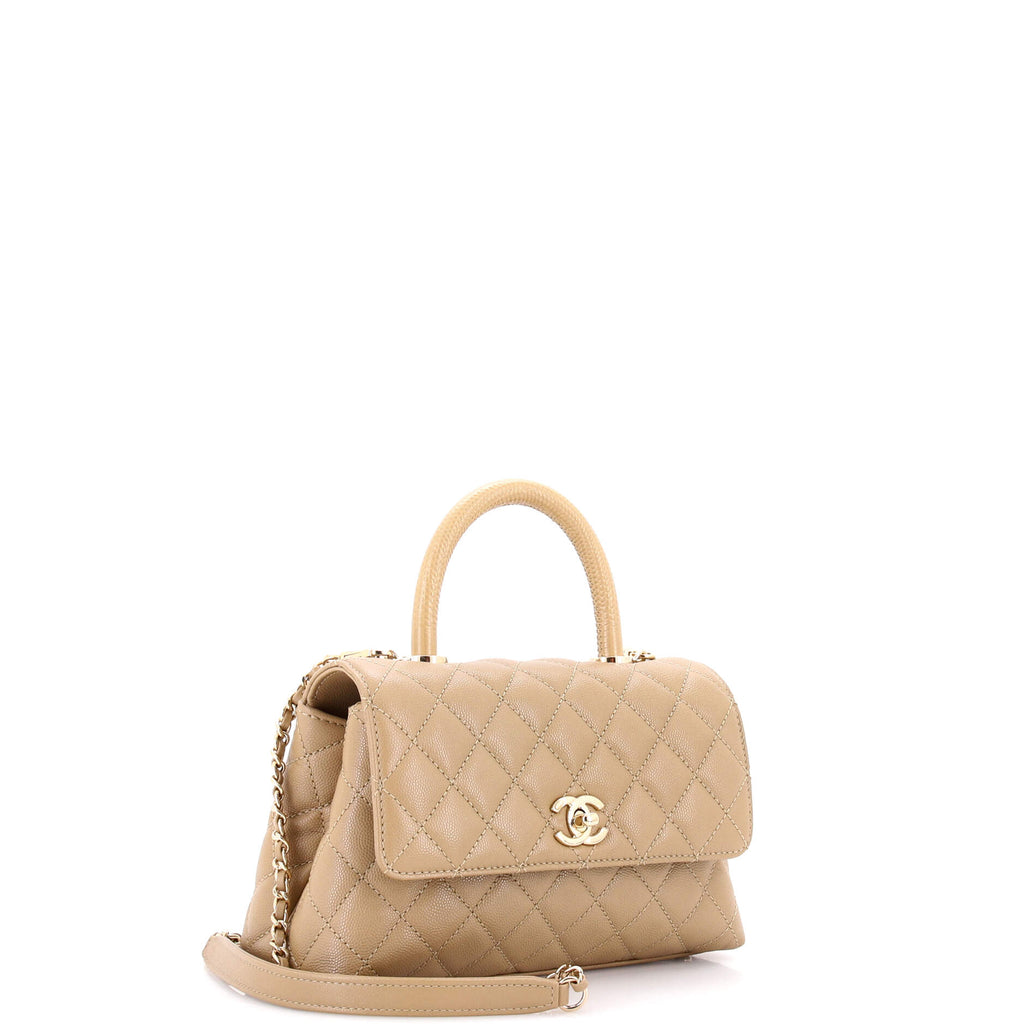 Coco Top Handle Bag Quilted Caviar with Lizard Embossed Handle Mini