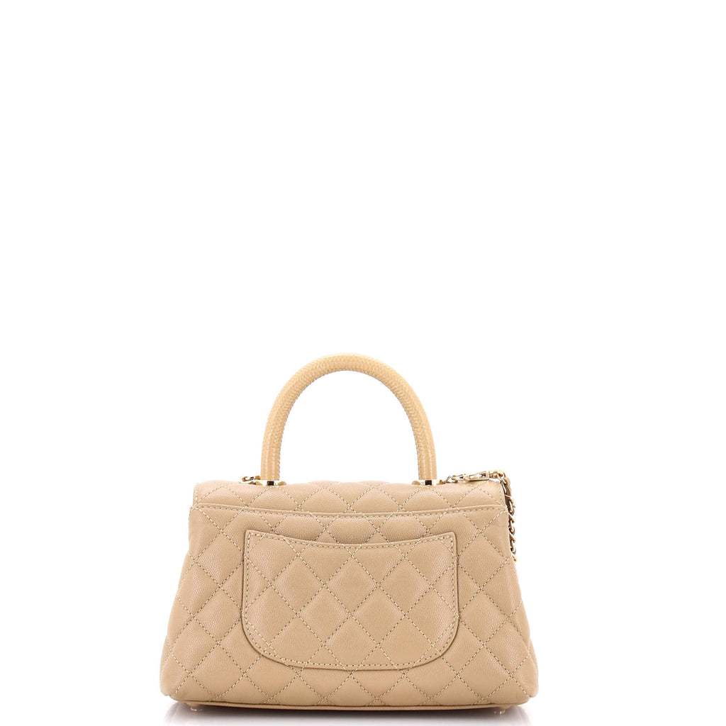 Coco Top Handle Bag Quilted Caviar with Lizard Embossed Handle Mini