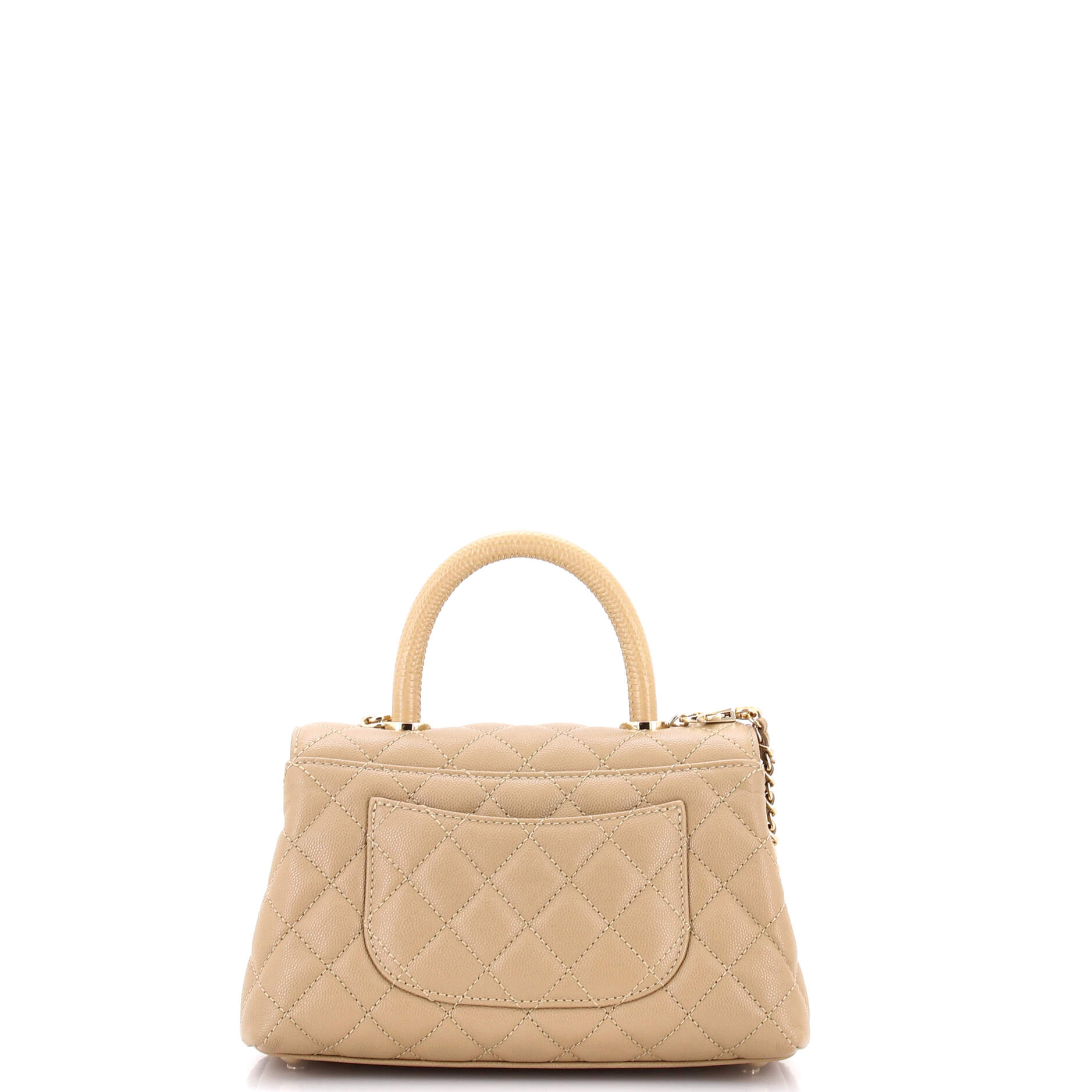 Coco Top Handle Bag Quilted Caviar with Lizard Embossed Handle Mini