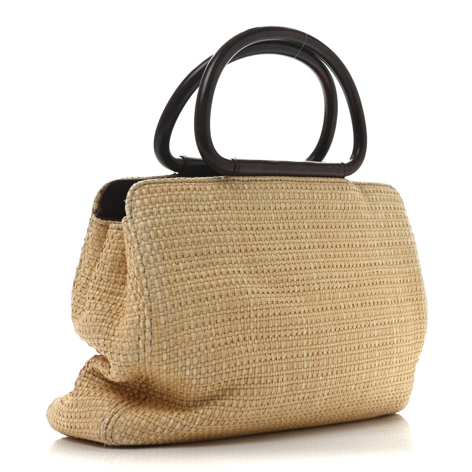 Woven Straw Raffia Wooden Handle Bag
