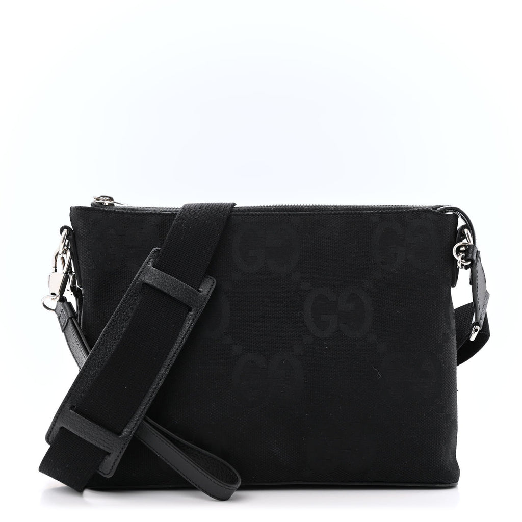 Monogram Jumbo GG Textured Dollar Calfskin Wristlet Messenger Bag Black