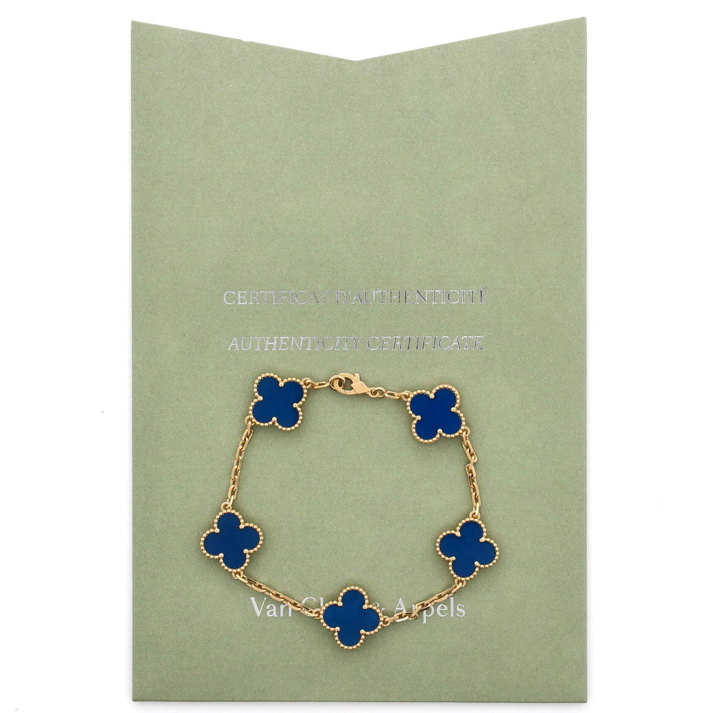 Vintage Alhambra 5 Motifs Bracelet 18K Yellow Gold and Agate