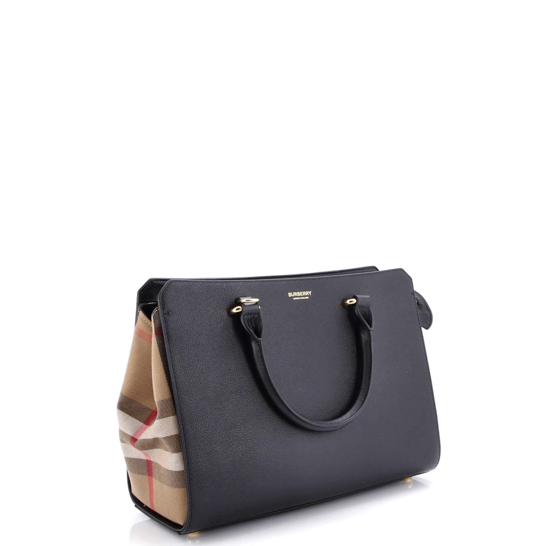 Banwell Tote Leather and House Check Canvas Small