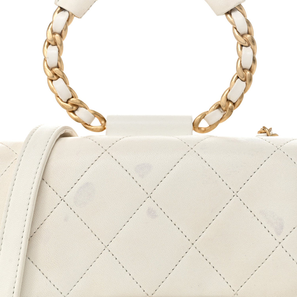 Lambskin Quilted Small In The Loop Handle Flap Bag White