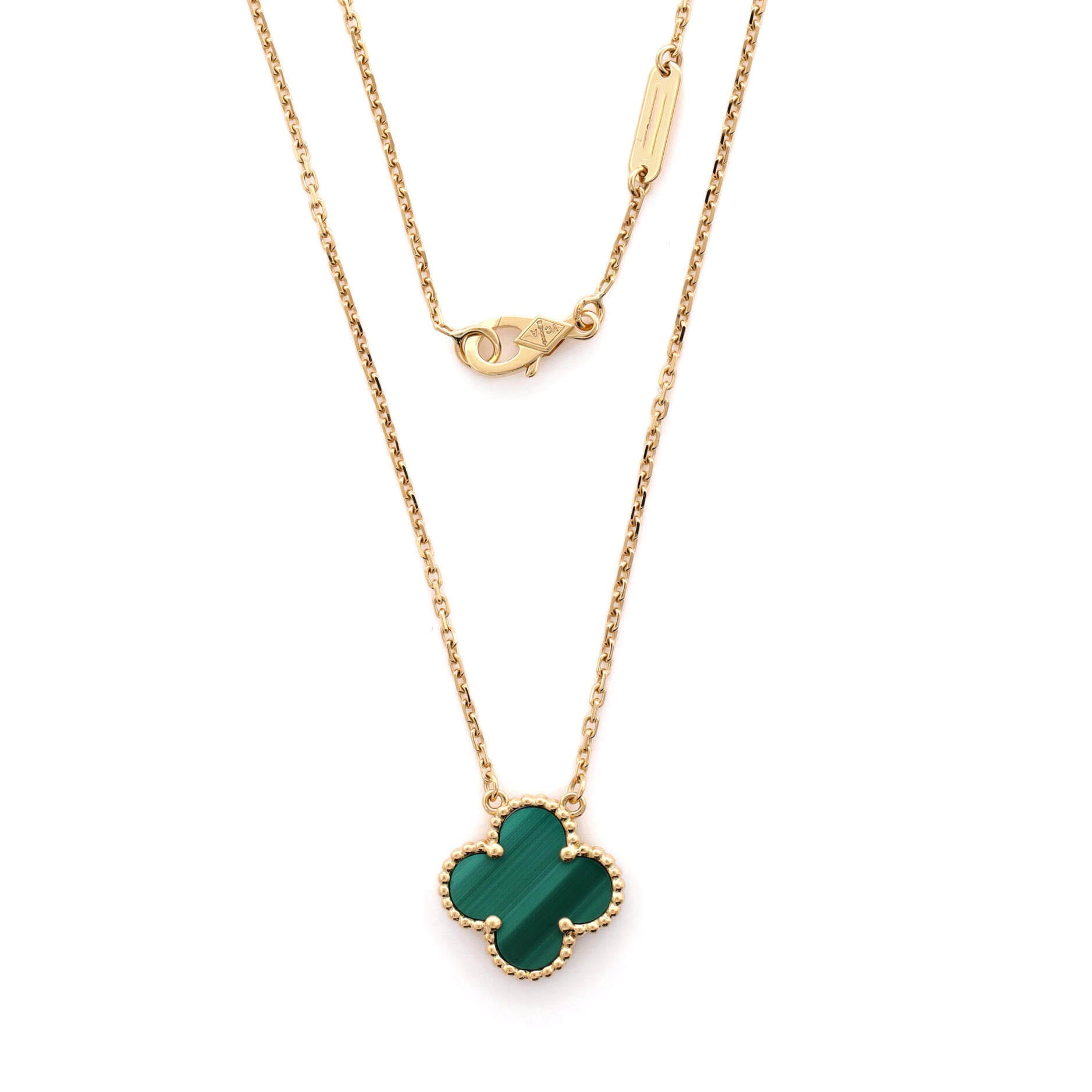Vintage Alhambra Pendant Necklace 18K Yellow Gold and Malachite