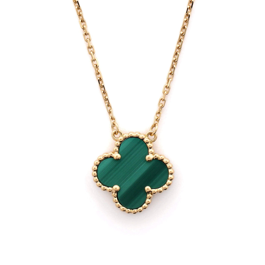 Vintage Alhambra Pendant Necklace 18K Yellow Gold and Malachite