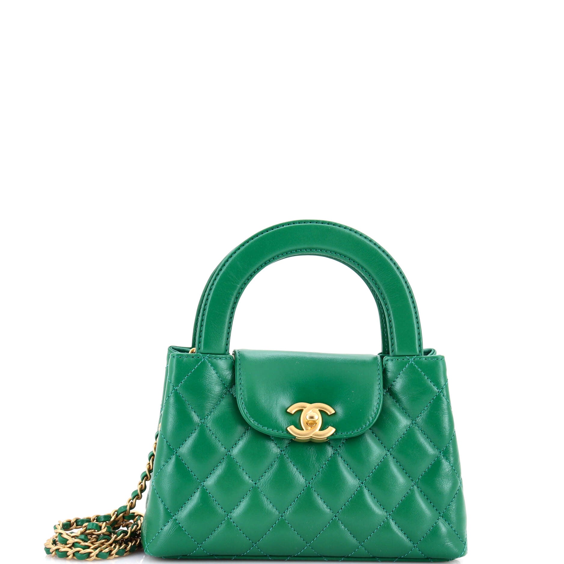 Kelly Top Handle Shopping Bag Quilted Shiny Aged Calfskin Mini