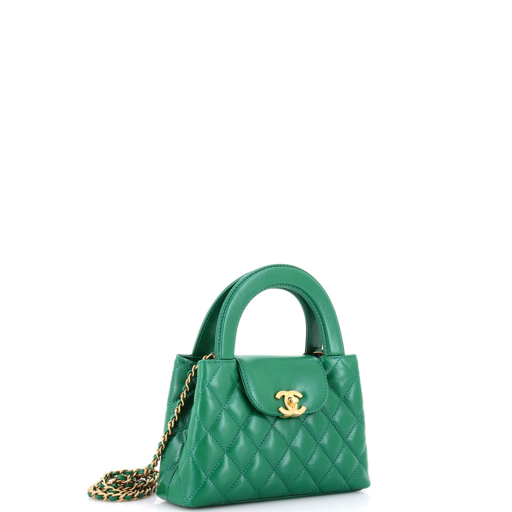 Kelly Top Handle Shopping Bag Quilted Shiny Aged Calfskin Mini