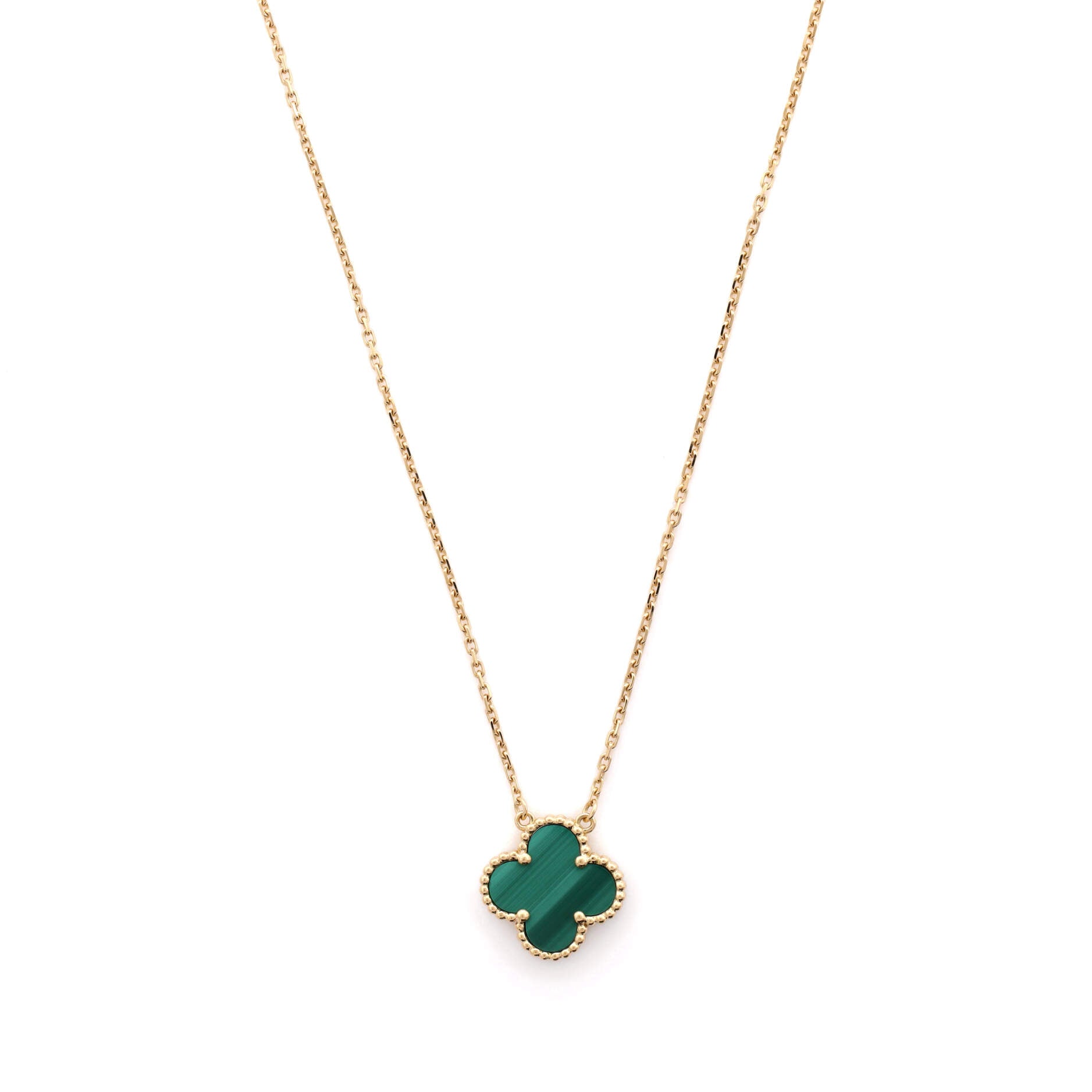 Vintage Alhambra Pendant Necklace 18K Yellow Gold and Malachite