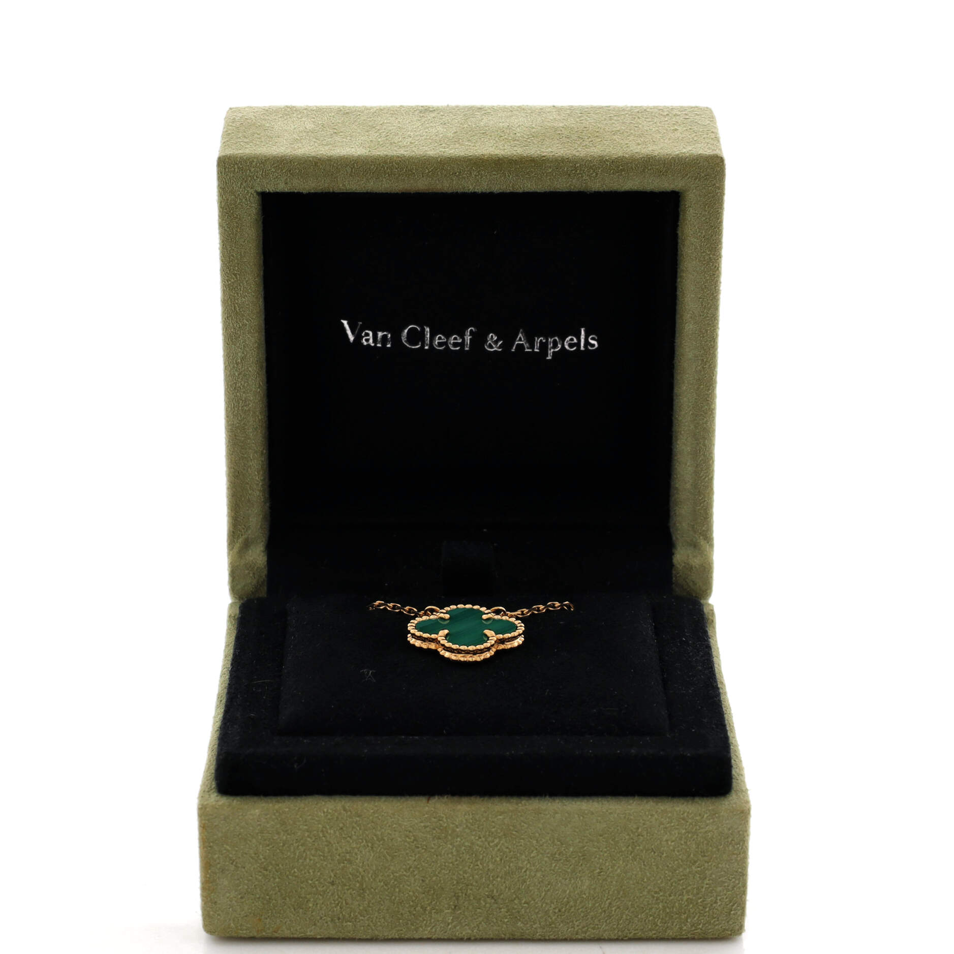 Vintage Alhambra Pendant Necklace 18K Yellow Gold and Malachite
