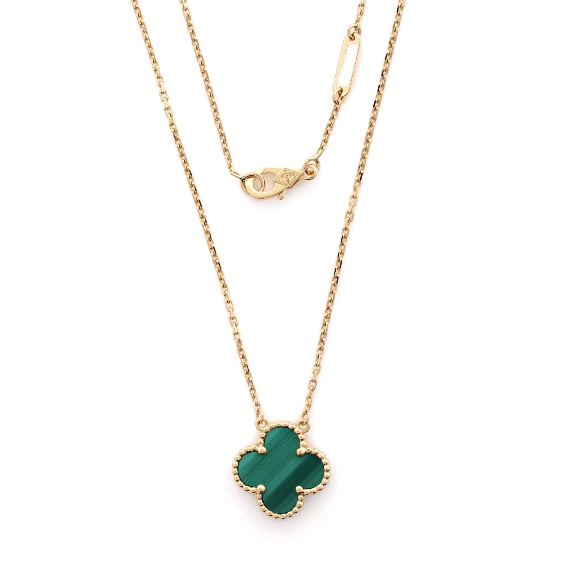 Vintage Alhambra Pendant Necklace 18K Yellow Gold and Malachite