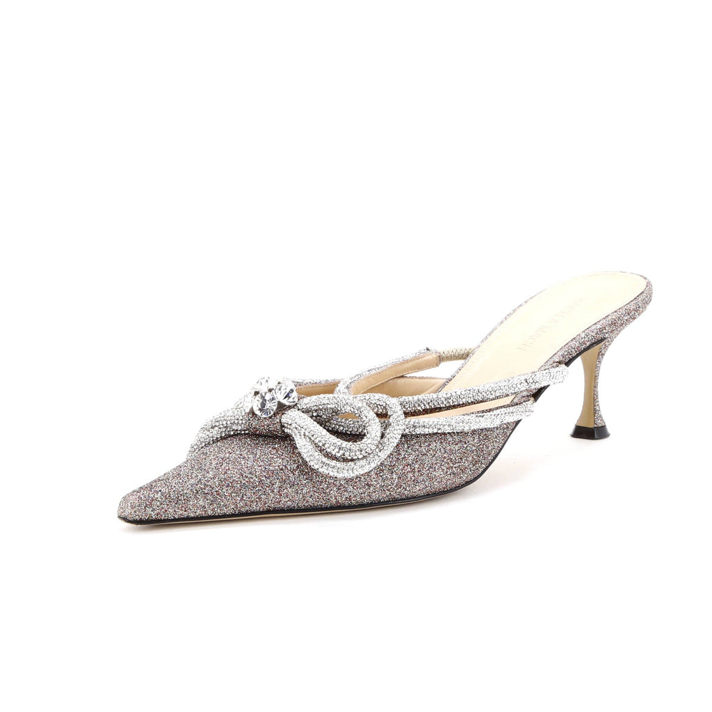 Women's Double Bow Heeled Mules Glitter 65