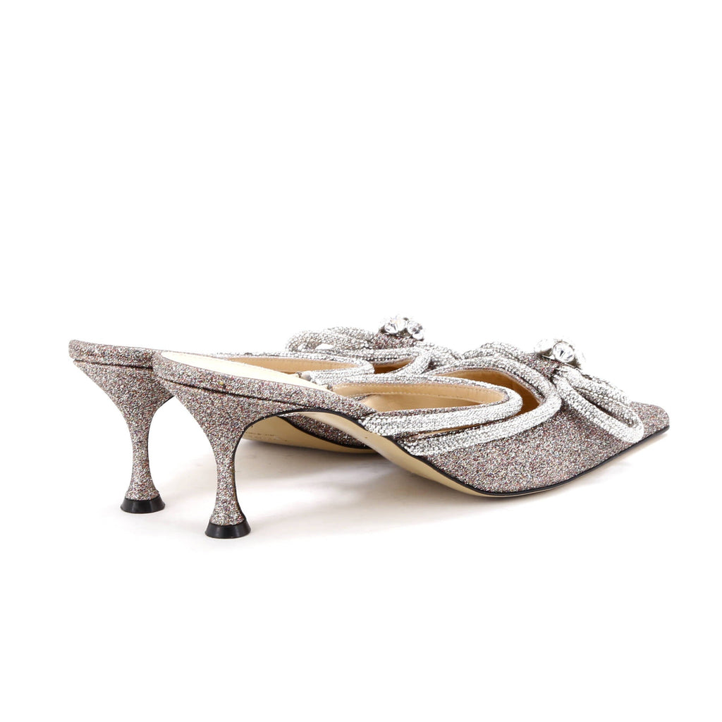 Women's Double Bow Heeled Mules Glitter 65